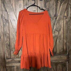 SHEIN Vibrant Orange Long Sleeve Dress
